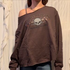 Harley-Davidson Women's Off-Shoulder Brown Sweater